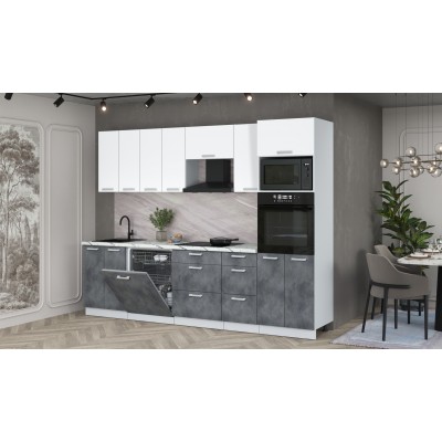 Кухонный гарнитур Мила Лайт 2,8-ПМ1 (Белый Платинум/Бетон Портленд/Гранит белый) фабрика Интерлиния Кухонный гарнитур Мила Лайт 2,8-ПМ1 (Белый Платинум/Бетон Портленд/Гранит белый) фабрика Интерлиния