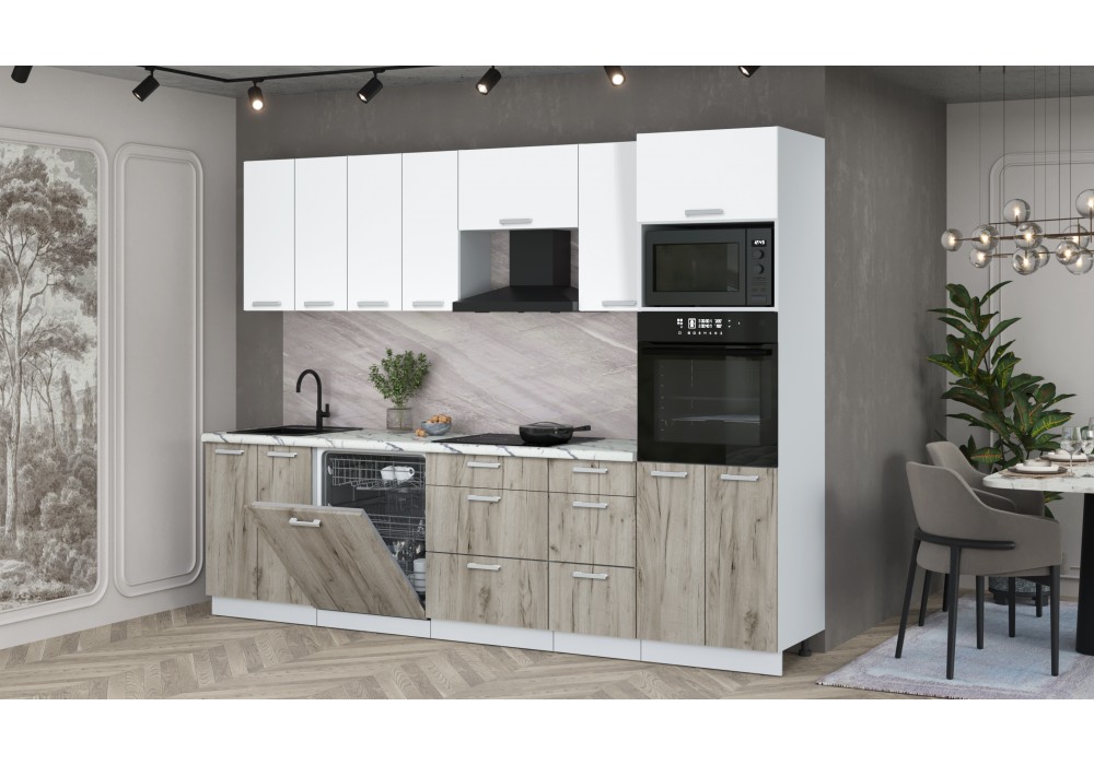 Кухонный гарнитур Мила Лайт 2,8-ПМ1 (Белый Платинум/Дуб серый/Гранит белый) фабрика Интерлиния в Минске Кухонный гарнитур Мила Лайт 2,8-ПМ1 (Белый Платинум/Дуб серый/Гранит белый) фабрика Интерлиния