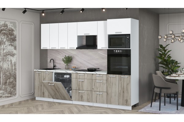 Кухонный гарнитур Мила Лайт 2,8-ПМ1 (Белый Платинум/Дуб серый/Гранит белый) фабрика Интерлиния