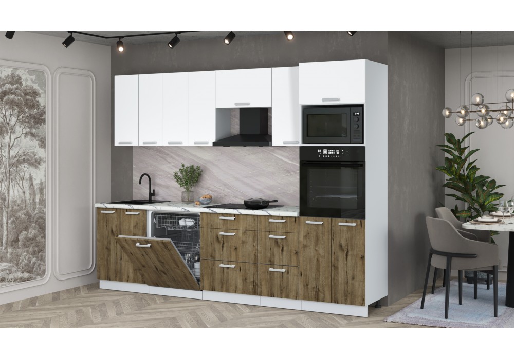 Кухонный гарнитур Мила Лайт 2,8-ПМ1 (Белый Платинум/Дуб Веллингтон/Гранит белый) фабрика Интерлиния в Минске Кухонный гарнитур Мила Лайт 2,8-ПМ1 (Белый Платинум/Дуб Веллингтон/Гранит белый) фабрика Интерлиния