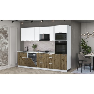 Кухонный гарнитур Мила Лайт 2,8-ПМ1 (Белый Платинум/Дуб Веллингтон/Гранит белый) фабрика Интерлиния Кухонный гарнитур Мила Лайт 2,8-ПМ1 (Белый Платинум/Дуб Веллингтон/Гранит белый) фабрика Интерлиния