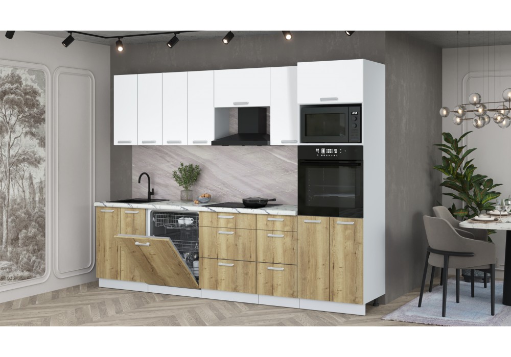 Кухонный гарнитур Мила Лайт 2,8-ПМ1 (Белый Платинум/Дуб золотой/Гранит белый) фабрика Интерлиния в Минске Кухонный гарнитур Мила Лайт 2,8-ПМ1 (Белый Платинум/Дуб золотой/Гранит белый) фабрика Интерлиния