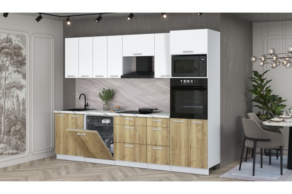 Кухонный гарнитур Мила Лайт 2,8-ПМ1 (Белый Платинум/Дуб золотой/Гранит белый) фабрика Интерлиния