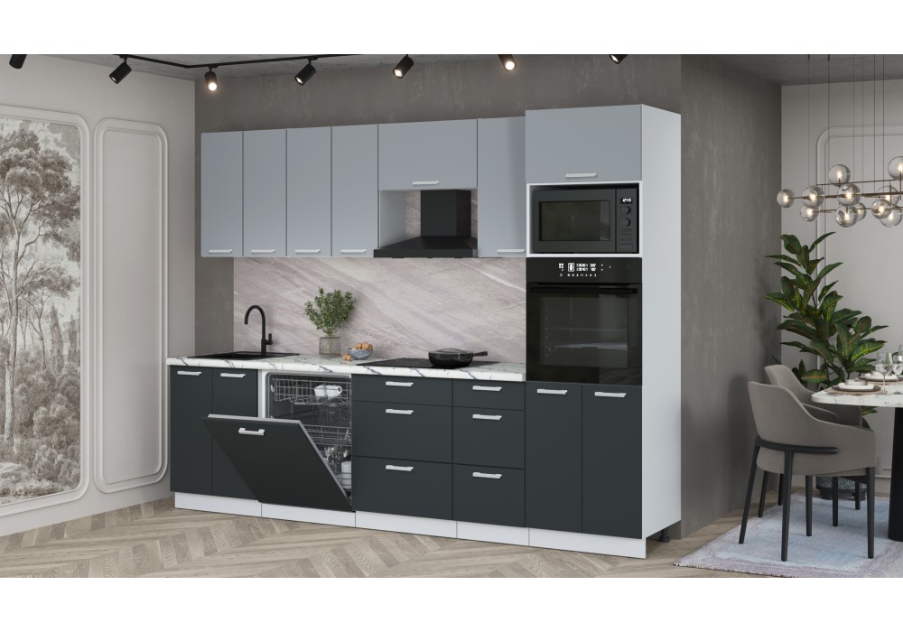 Кухонный гарнитур Мила Лайт 2,8-ПМ1 (Серебро/Антрацит/Гранит белый) фабрика Интерлиния в Минске Кухонный гарнитур Мила Лайт 2,8-ПМ1 (Серебро/Антрацит/Гранит белый) фабрика Интерлиния