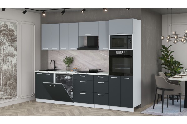 Кухонный гарнитур Мила Лайт 2,8-ПМ1 (Серебро/Антрацит/Гранит белый) фабрика Интерлиния