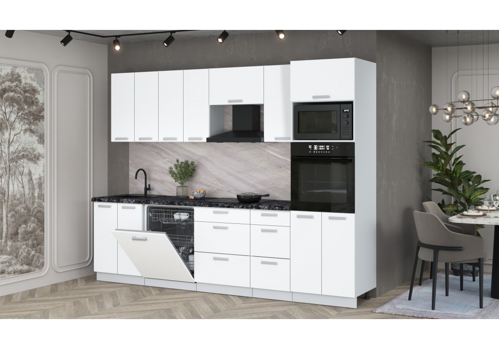 Кухонный гарнитур Мила Лайт 2,8-ПМ1 (Белый Платинум/Белый Платинум/Кастилло темный) фабрика Интерлиния в Минске Кухонный гарнитур Мила Лайт 2,8-ПМ1 (Белый Платинум/Белый Платинум/Кастилло темный) фабрика Интерлиния