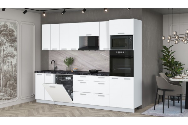 Кухонный гарнитур Мила Лайт 2,8-ПМ1 (Белый Платинум/Белый Платинум/Кастилло темный) фабрика Интерлиния