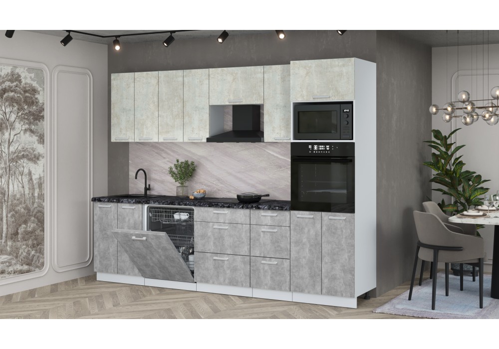 Кухонный гарнитур Мила Лайт 2,8-ПМ1 (Бетон лайт/Бетон/Кастилло темный) фабрика Интерлиния в Минске Кухонный гарнитур Мила Лайт 2,8-ПМ1 (Бетон лайт/Бетон/Кастилло темный) фабрика Интерлиния