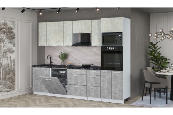 Кухонный гарнитур Мила Лайт 2,8-ПМ1 (Бетон лайт/Бетон/Кастилло темный) фабрика Интерлиния