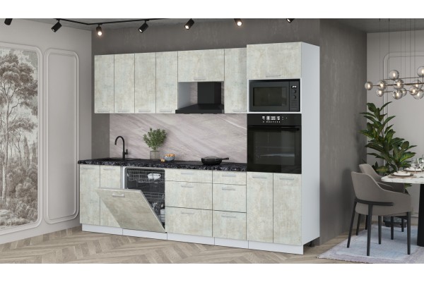 Кухонный гарнитур Мила Лайт 2,8-ПМ1 (Бетон лайт/Бетон лайт/Кастилло темный) фабрика Интерлиния