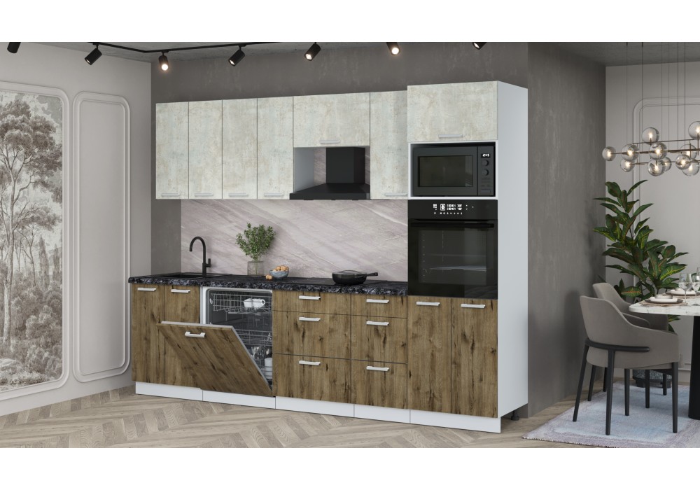 Кухонный гарнитур Мила Лайт 2,8-ПМ1 (Бетон лайт/Дуб Веллингтон/Кастилло темный) фабрика Интерлиния в Минске Кухонный гарнитур Мила Лайт 2,8-ПМ1 (Бетон лайт/Дуб Веллингтон/Кастилло темный) фабрика Интерлиния