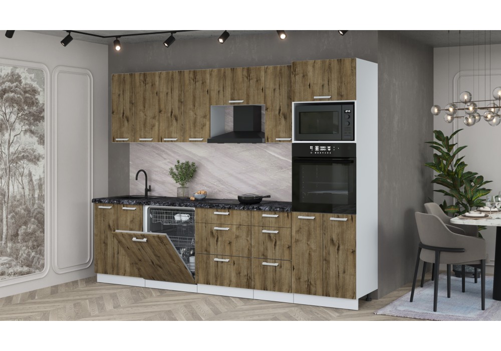 Кухонный гарнитур Мила Лайт 2,8-ПМ1 (Дуб Веллингтон/Дуб Веллингтон/Кастилло темный) фабрика Интерлиния в Минске Кухонный гарнитур Мила Лайт 2,8-ПМ1 (Дуб Веллингтон/Дуб Веллингтон/Кастилло темный) фабрика Интерлиния