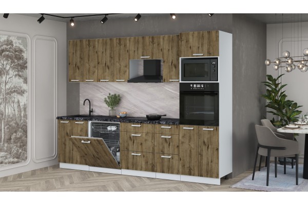 Кухонный гарнитур Мила Лайт 2,8-ПМ1 (Дуб Веллингтон/Дуб Веллингтон/Кастилло темный) фабрика Интерлиния