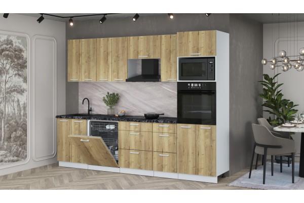 Кухонный гарнитур Мила Лайт 2,8-ПМ1 (Дуб золотой/Дуб золотой/Кастилло темный) фабрика Интерлиния