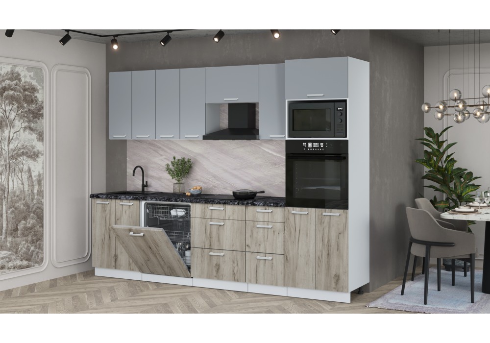 Кухонный гарнитур Мила Лайт 2,8-ПМ1 (Серебро/Дуб серый/Кастилло темный) фабрика Интерлиния в Минске Кухонный гарнитур Мила Лайт 2,8-ПМ1 (Серебро/Дуб серый/Кастилло темный) фабрика Интерлиния