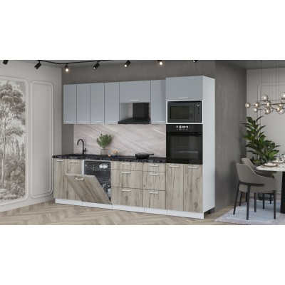 Кухонный гарнитур Мила Лайт 2,8-ПМ1 (Серебро/Дуб серый/Кастилло темный) фабрика Интерлиния Кухонный гарнитур Мила Лайт 2,8-ПМ1 (Серебро/Дуб серый/Кастилло темный) фабрика Интерлиния