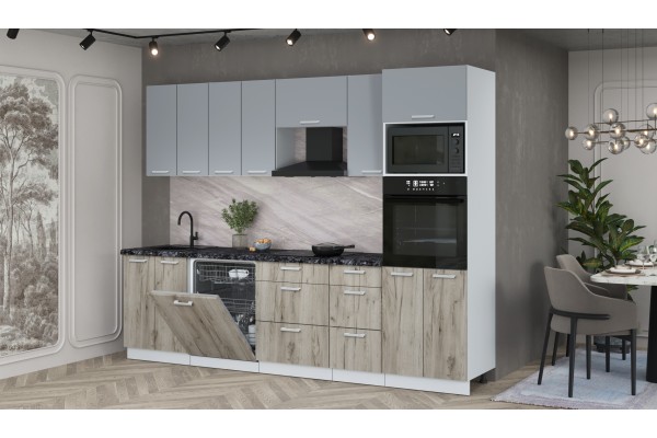 Кухонный гарнитур Мила Лайт 2,8-ПМ1 (Серебро/Дуб серый/Кастилло темный) фабрика Интерлиния