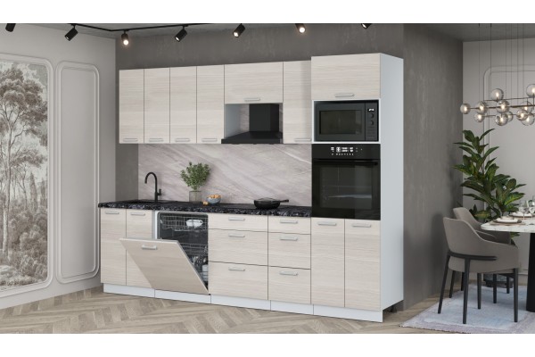 Кухонный гарнитур Мила Лайт 2,8-ПМ1 (Вудлайн кремовый/Вудлайн кремовый/Кастилло темный) фабрика Интерлиния