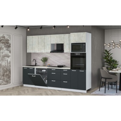 Кухонный гарнитур Мила Лайт 2,8-ПМ1 (Бетон лайт/Антрацит/Опал светлый) фабрика Интерлиния Кухонный гарнитур Мила Лайт 2,8-ПМ1 (Бетон лайт/Антрацит/Опал светлый) фабрика Интерлиния