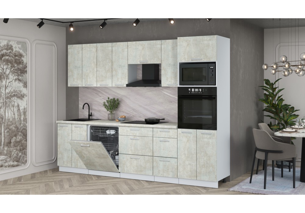 Кухонный гарнитур Мила Лайт 2,8-ПМ1 (Бетон лайт/Бетон лайт/Опал светлый) фабрика Интерлиния в Минске Кухонный гарнитур Мила Лайт 2,8-ПМ1 (Бетон лайт/Бетон лайт/Опал светлый) фабрика Интерлиния