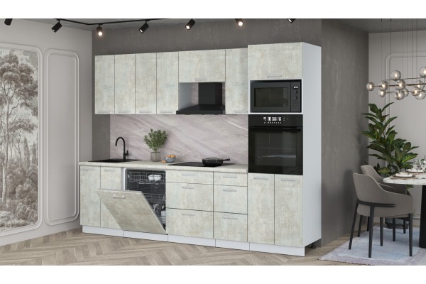 Кухонный гарнитур Мила Лайт 2,8-ПМ1 (Бетон лайт/Бетон лайт/Опал светлый) фабрика Интерлиния