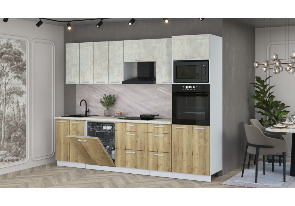 Кухонный гарнитур Мила Лайт 2,8-ПМ1 (Бетон лайт/Дуб золотой/Опал светлый) фабрика Интерлиния в Минске Кухонный гарнитур Мила Лайт 2,8-ПМ1 (Бетон лайт/Дуб золотой/Опал светлый) фабрика Интерлиния