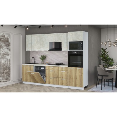 Кухонный гарнитур Мила Лайт 2,8-ПМ1 (Бетон лайт/Дуб золотой/Опал светлый) фабрика Интерлиния Кухонный гарнитур Мила Лайт 2,8-ПМ1 (Бетон лайт/Дуб золотой/Опал светлый) фабрика Интерлиния