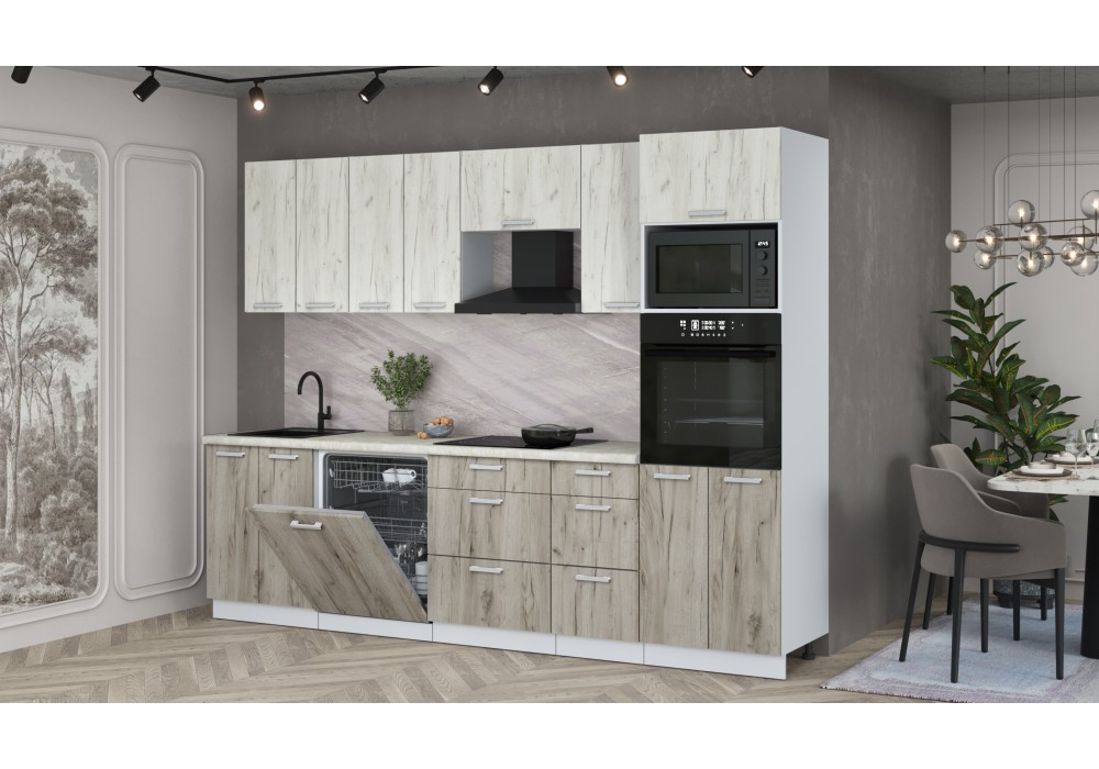 Кухонный гарнитур Мила Лайт 2,8-ПМ1 (Дуб белый/Дуб серый/Опал светлый) фабрика Интерлиния в Минске Кухонный гарнитур Мила Лайт 2,8-ПМ1 (Дуб белый/Дуб серый/Опал светлый) фабрика Интерлиния