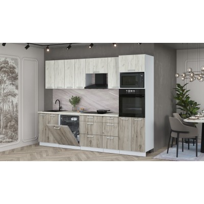 Кухонный гарнитур Мила Лайт 2,8-ПМ1 (Дуб белый/Дуб серый/Опал светлый) фабрика Интерлиния Кухонный гарнитур Мила Лайт 2,8-ПМ1 (Дуб белый/Дуб серый/Опал светлый) фабрика Интерлиния