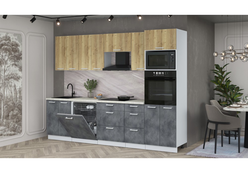 Кухонный гарнитур Мила Лайт 2,8-ПМ1 (Дуб золотой/Бетон Портленд/Опал светлый) фабрика Интерлиния в Минске Кухонный гарнитур Мила Лайт 2,8-ПМ1 (Дуб золотой/Бетон Портленд/Опал светлый) фабрика Интерлиния