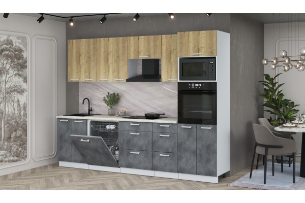 Кухонный гарнитур Мила Лайт 2,8-ПМ1 (Дуб золотой/Бетон Портленд/Опал светлый) фабрика Интерлиния