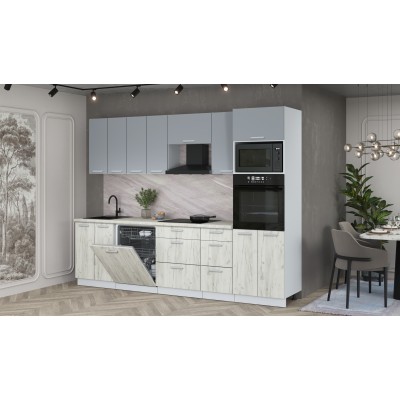 Кухонный гарнитур Мила Лайт 2,8-ПМ1 (Серебро/Дуб белый/Опал светлый) фабрика Интерлиния Кухонный гарнитур Мила Лайт 2,8-ПМ1 (Серебро/Дуб белый/Опал светлый) фабрика Интерлиния