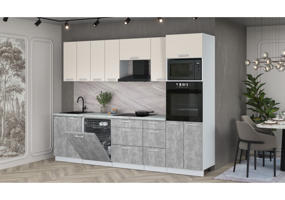 Кухонный гарнитур Мила Лайт 2,8-ПМ1 (Персидский жемчуг/Бетон/Серый каспий) фабрика Интерлиния в Минске Кухонный гарнитур Мила Лайт 2,8-ПМ1 (Персидский жемчуг/Бетон/Серый каспий) фабрика Интерлиния