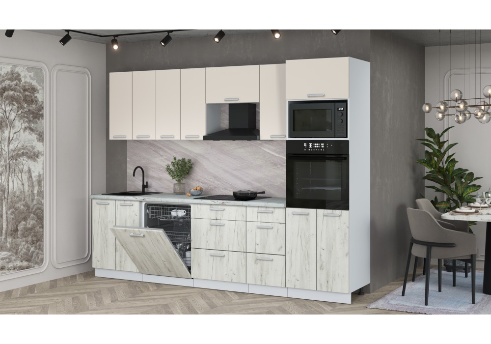 Кухонный гарнитур Мила Лайт 2,8-ПМ1 (Персидский жемчуг/Дуб белый/Серый каспий) фабрика Интерлиния в Минске Кухонный гарнитур Мила Лайт 2,8-ПМ1 (Персидский жемчуг/Дуб белый/Серый каспий) фабрика Интерлиния