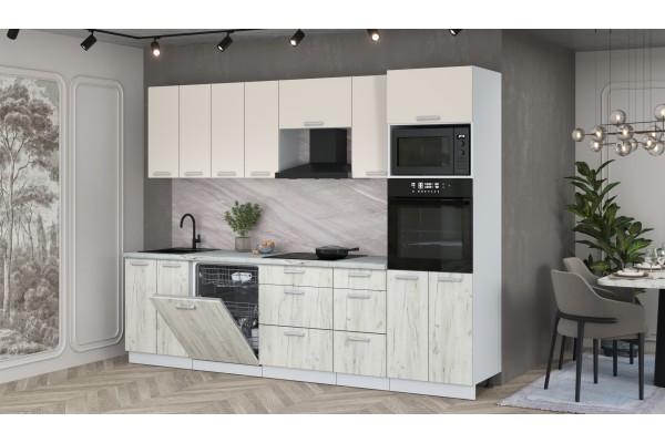 Кухонный гарнитур Мила Лайт 2,8-ПМ1 (Персидский жемчуг/Дуб белый/Серый каспий) фабрика Интерлиния