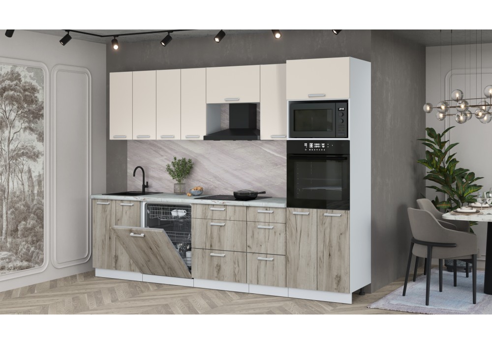 Кухонный гарнитур Мила Лайт 2,8-ПМ1 (Персидский жемчуг/Дуб серый/Серый каспий) фабрика Интерлиния в Минске Кухонный гарнитур Мила Лайт 2,8-ПМ1 (Персидский жемчуг/Дуб серый/Серый каспий) фабрика Интерлиния