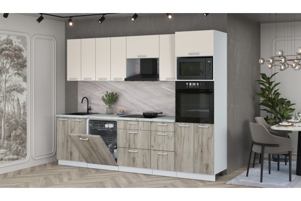 Кухонный гарнитур Мила Лайт 2,8-ПМ1 (Персидский жемчуг/Дуб серый/Серый каспий) фабрика Интерлиния