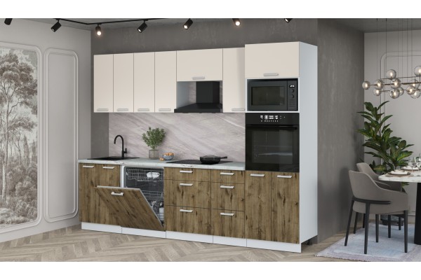 Кухонный гарнитур Мила Лайт 2,8-ПМ1 (Персидский жемчуг/Дуб Веллингтон/Серый каспий) фабрика Интерлиния