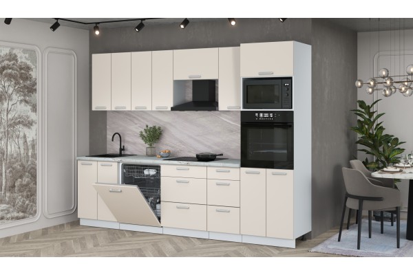 Кухонный гарнитур Мила Лайт 2,8-ПМ1 (Персидский жемчуг/Персидский жемчуг/Серый каспий) фабрика Интерлиния