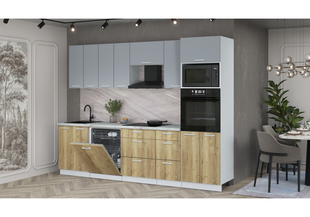 Кухонный гарнитур Мила Лайт 2,8-ПМ1 (Серебро/Дуб золотой/Серый каспий) фабрика Интерлиния в Минске Кухонный гарнитур Мила Лайт 2,8-ПМ1 (Серебро/Дуб золотой/Серый каспий) фабрика Интерлиния