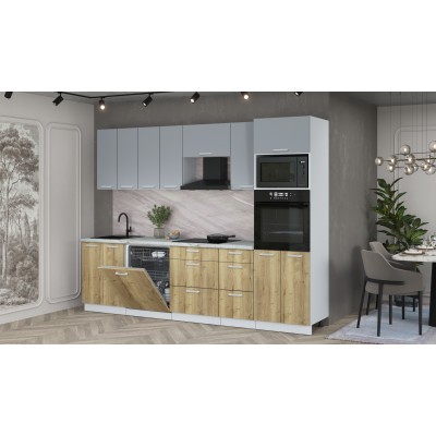 Кухонный гарнитур Мила Лайт 2,8-ПМ1 (Серебро/Дуб золотой/Серый каспий) фабрика Интерлиния Кухонный гарнитур Мила Лайт 2,8-ПМ1 (Серебро/Дуб золотой/Серый каспий) фабрика Интерлиния