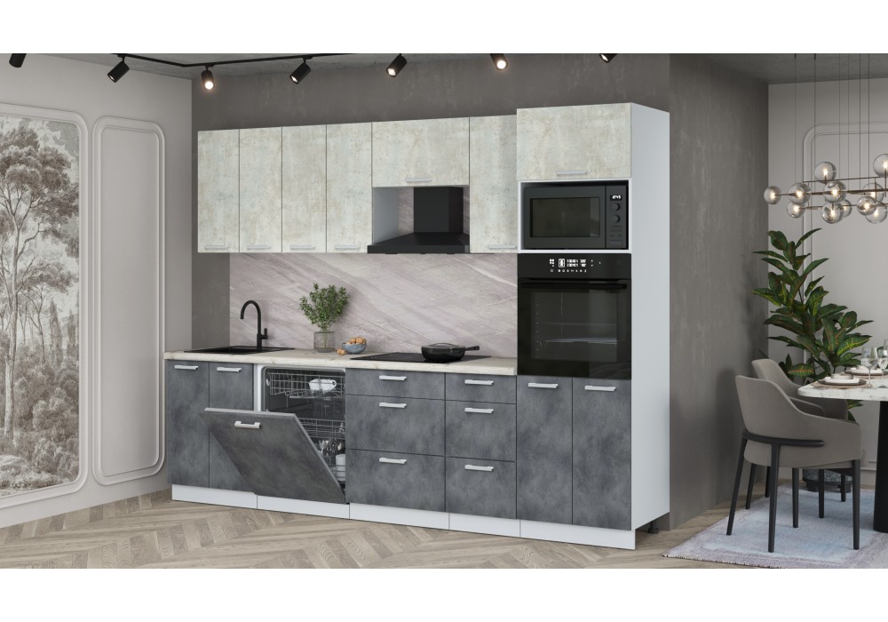 Кухонный гарнитур Мила Лайт 2,8-ПМ1 (Бетон лайт/Бетон Портленд/Сосна бискайская) фабрика Интерлиния в Минске Кухонный гарнитур Мила Лайт 2,8-ПМ1 (Бетон лайт/Бетон Портленд/Сосна бискайская) фабрика Интерлиния