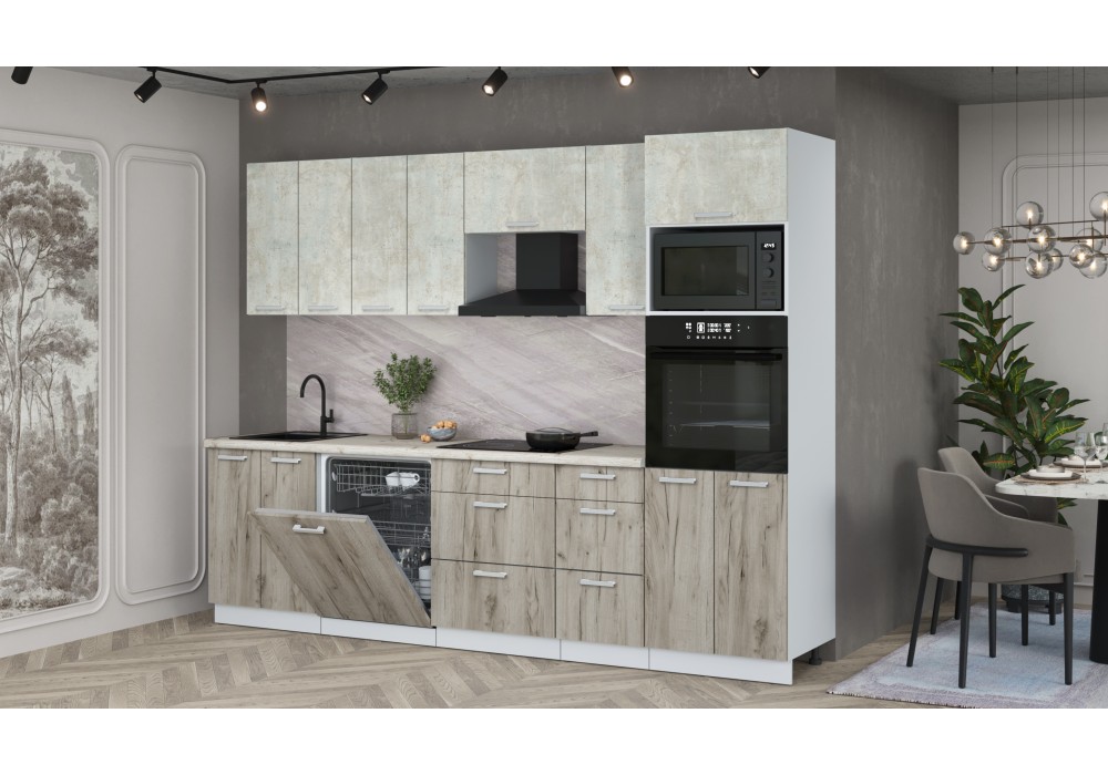 Кухонный гарнитур Мила Лайт 2,8-ПМ1 (Бетон лайт/Дуб серый/Сосна бискайская) фабрика Интерлиния в Минске Кухонный гарнитур Мила Лайт 2,8-ПМ1 (Бетон лайт/Дуб серый/Сосна бискайская) фабрика Интерлиния