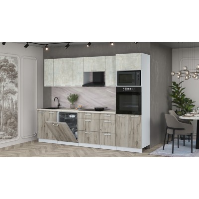 Кухонный гарнитур Мила Лайт 2,8-ПМ1 (Бетон лайт/Дуб серый/Сосна бискайская) фабрика Интерлиния Кухонный гарнитур Мила Лайт 2,8-ПМ1 (Бетон лайт/Дуб серый/Сосна бискайская) фабрика Интерлиния