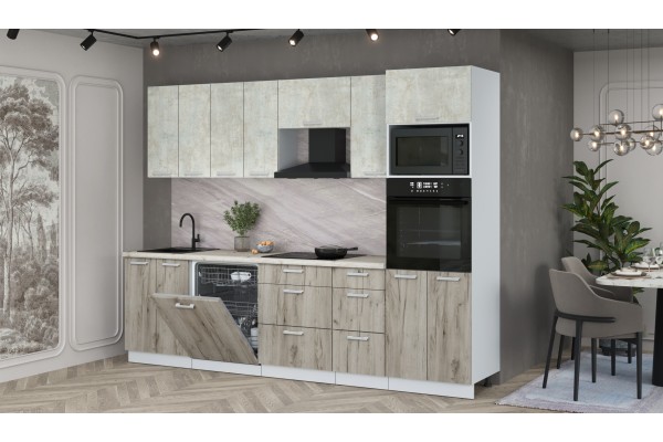 Кухонный гарнитур Мила Лайт 2,8-ПМ1 (Бетон лайт/Дуб серый/Сосна бискайская) фабрика Интерлиния