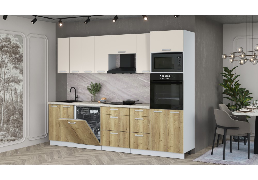 Кухонный гарнитур Мила Лайт 2,8-ПМ1 (Персидский жемчуг/Дуб золотой/Сосна бискайская) фабрика Интерлиния в Минске Кухонный гарнитур Мила Лайт 2,8-ПМ1 (Персидский жемчуг/Дуб золотой/Сосна бискайская) фабрика Интерлиния