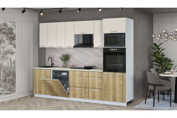 Кухонный гарнитур Мила Лайт 2,8-ПМ1 (Персидский жемчуг/Дуб золотой/Сосна бискайская) фабрика Интерлиния