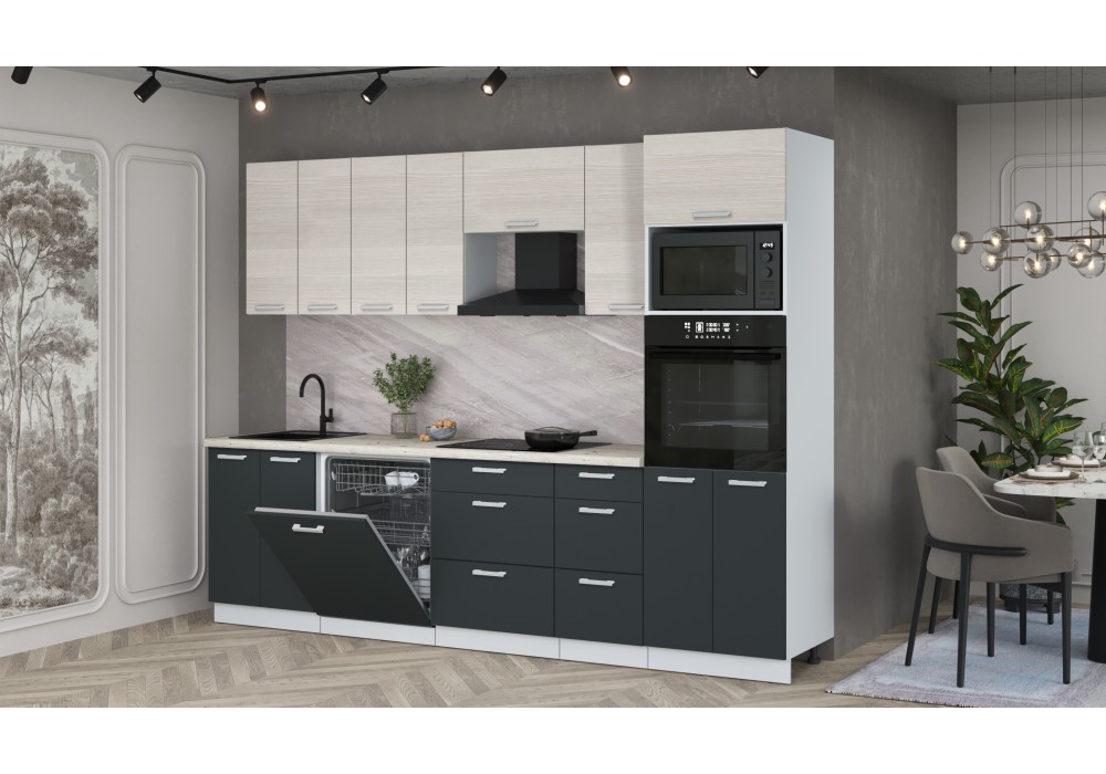 Кухонный гарнитур Мила Лайт 2,8-ПМ1 (Вудлайн кремовый/Антрацит/Сосна бискайская) фабрика Интерлиния в Минске Кухонный гарнитур Мила Лайт 2,8-ПМ1 (Вудлайн кремовый/Антрацит/Сосна бискайская) фабрика Интерлиния