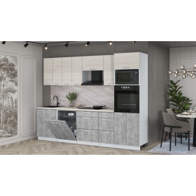 Кухонный гарнитур Мила Лайт 2,8-ПМ1 (Вудлайн кремовый/Бетон/Сосна бискайская) фабрика Интерлиния Кухонный гарнитур Мила Лайт 2,8-ПМ1 (Вудлайн кремовый/Бетон/Сосна бискайская) фабрика Интерлиния