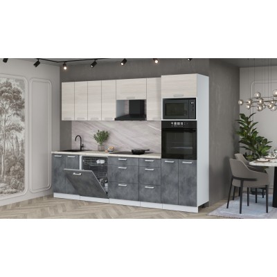 Кухонный гарнитур Мила Лайт 2,8-ПМ1 (Вудлайн кремовый/Бетон Портленд/Сосна бискайская) фабрика Интерлиния Кухонный гарнитур Мила Лайт 2,8-ПМ1 (Вудлайн кремовый/Бетон Портленд/Сосна бискайская) фабрика Интерлиния